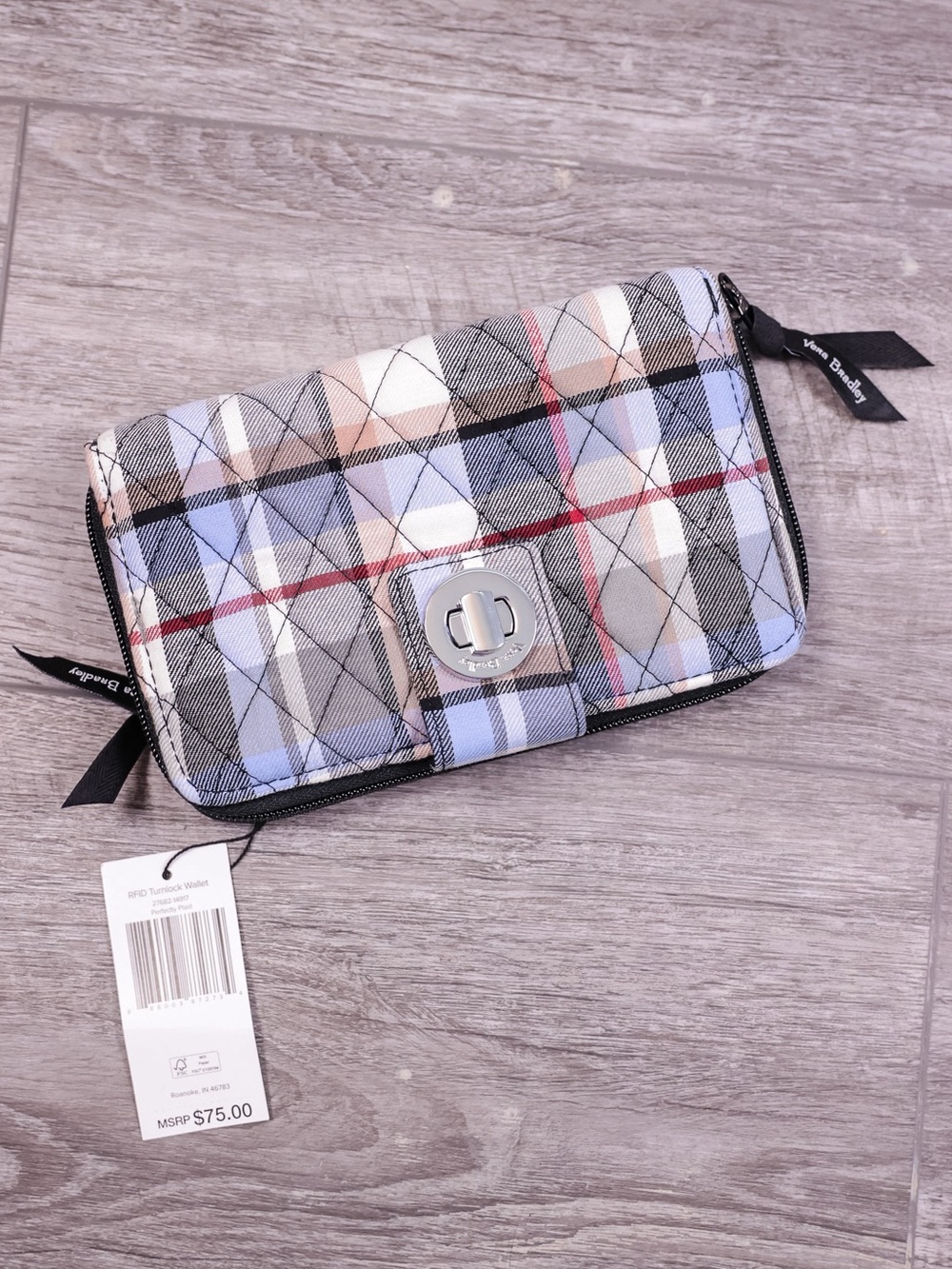 Vera Bradley Men’s Quilted Toiletry Bag - Blue Plaid with Red Accent